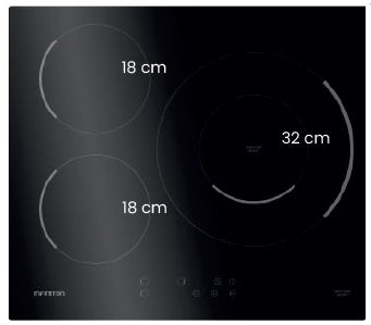 Placa de Inducción Infiniton IND3BK8G32 | 3 Zonas + Fuego 32cm | Control Táctil