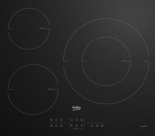 Placa de Inducción Beko HII63205MT | 3 Fuegos + Booster 32cm | Alta Potencia
