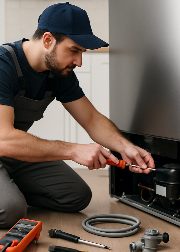 tecnico arreglando electrodomesticos vertical