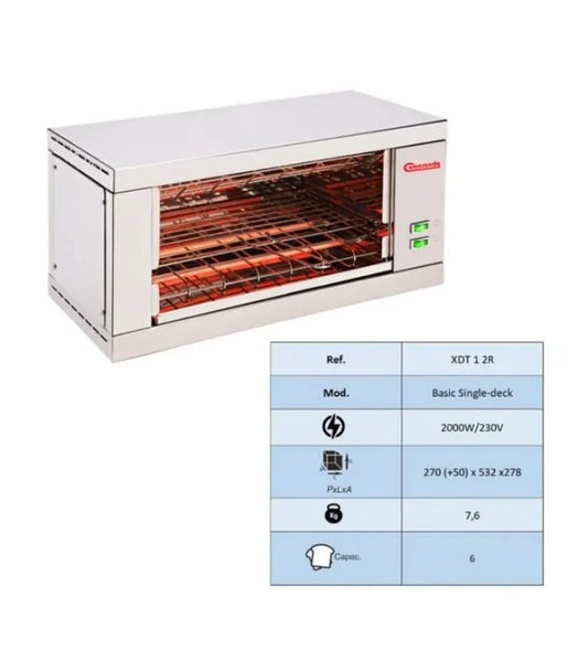 Tostador de Cuarzo Profesional Camaranda CAM-XDT-1-2R – 2000W, 6 Rebanadas, Acero Inoxidable